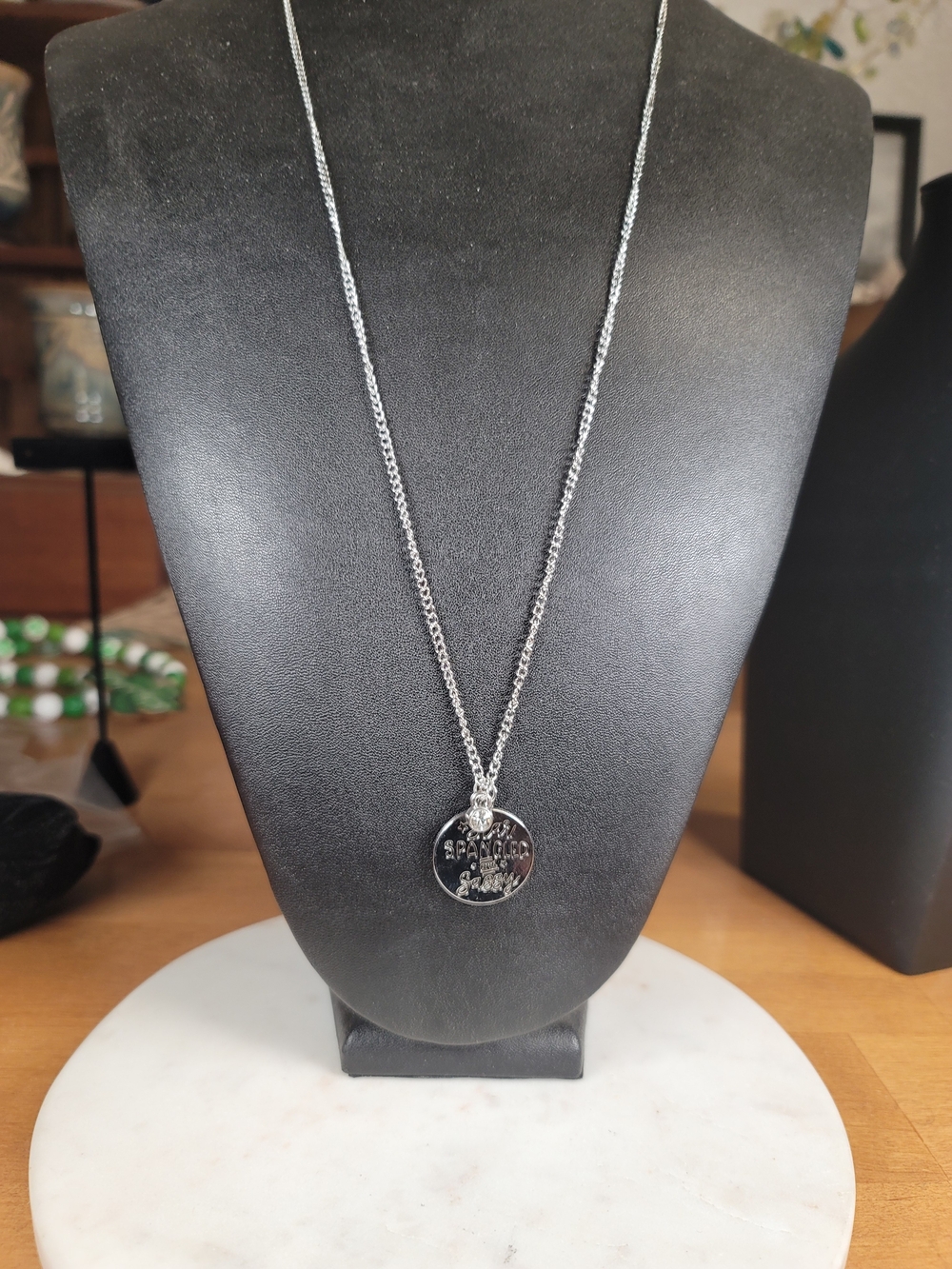 paparazzi Silver Stamped Disc Pendant Necklace "Star Spangled & Sassy"